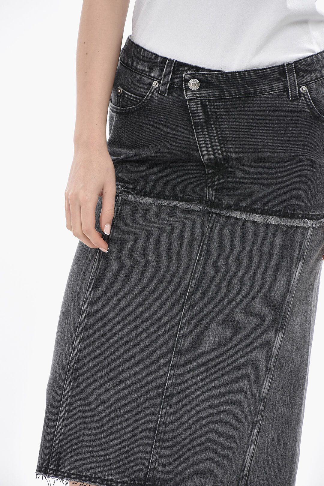 Alexander McQueen og1mm0426 Denim Midi Skirt in Black Size 30" / US 8 / IT 44 - 3 Thumbnail