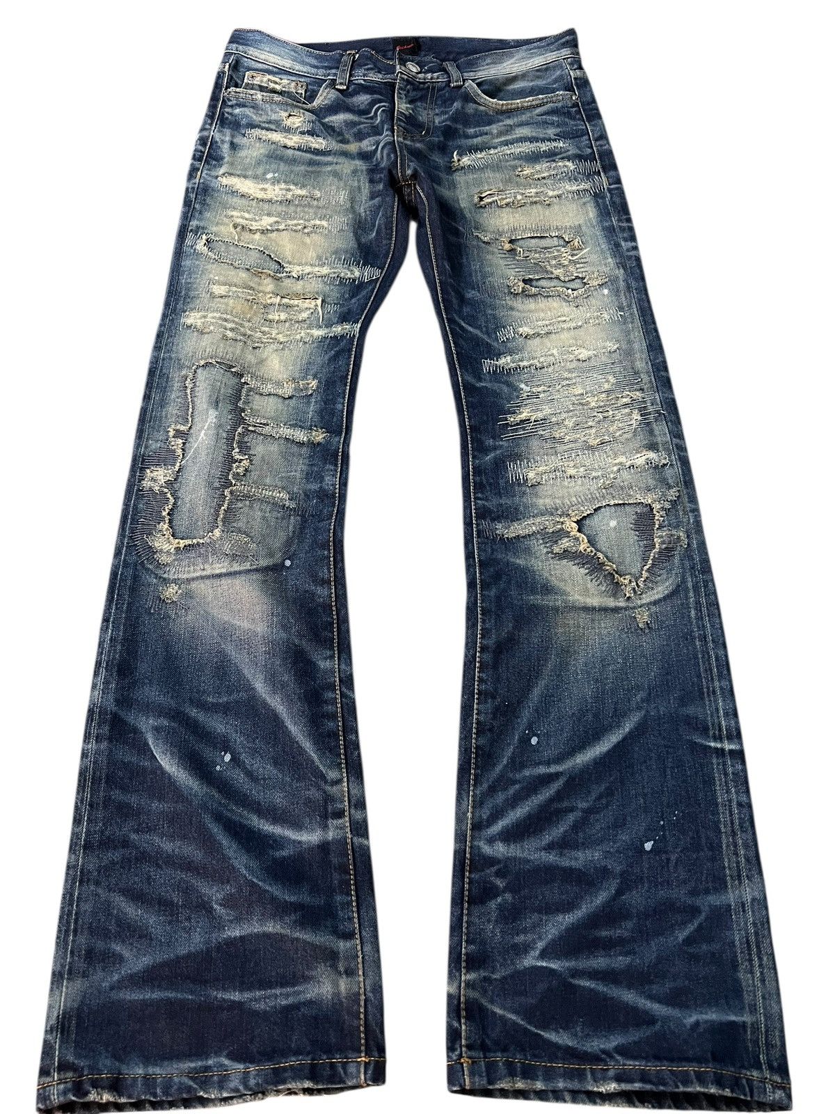 Japanese Brand 💥Flare💥Vintage Jack Rose Distress Patchwork Jean Size US 33 - 1 Thumbnail