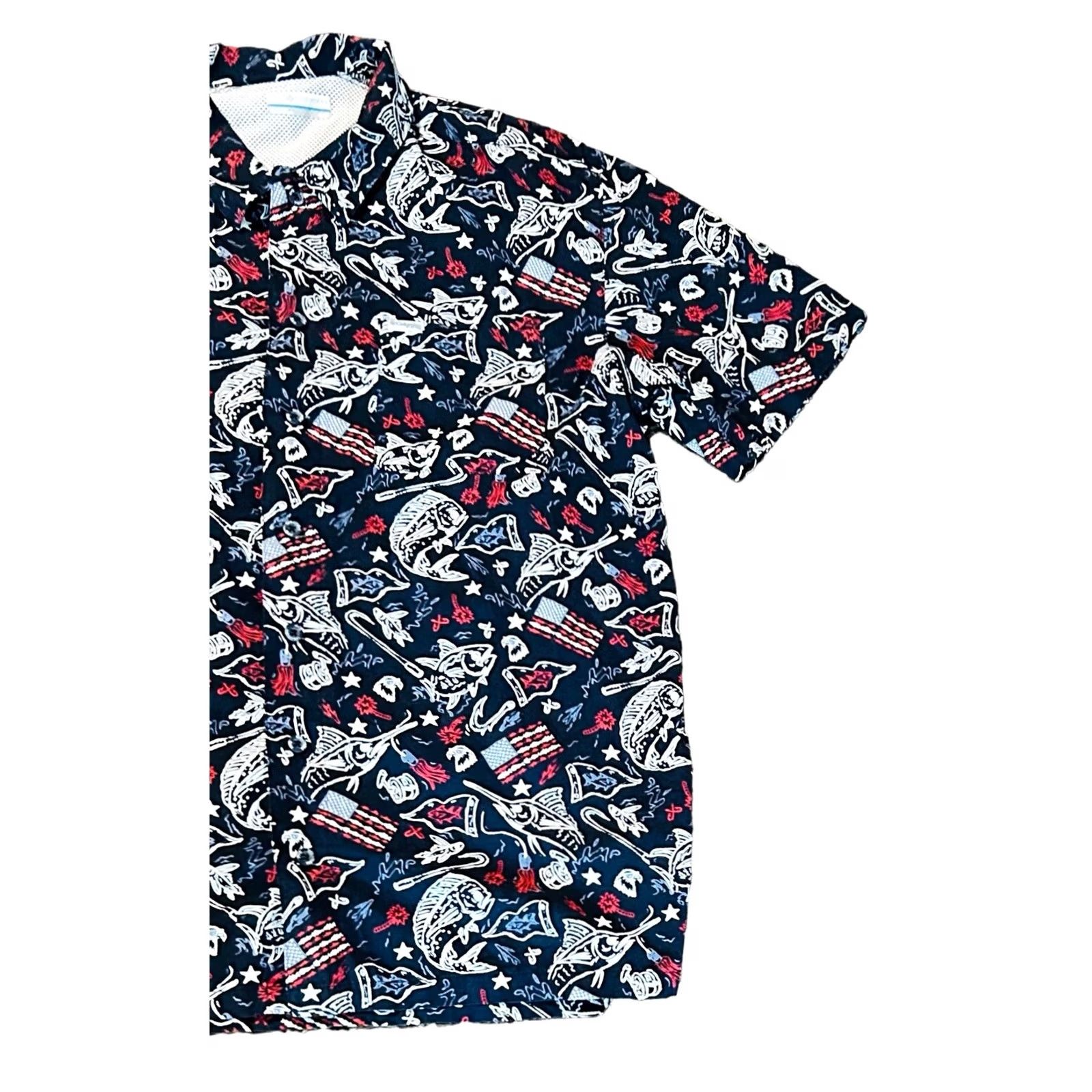 Vintage Columbia PFG Vented Fishing Shirt Short Sleeve Button America Flag Mens Medium Size US XL / EU 56 / 4 - 3 Thumbnail