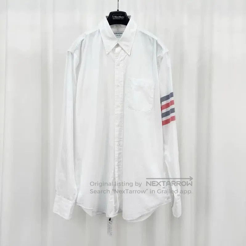 Thom Browne Thom Browne White Striped Long Sleeve Shirt . Size US XL / EU 56 / 4 - 1 Thumbnail
