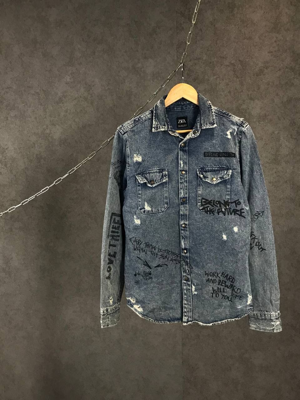 Other Zara Man art crazy distressed denim shirt Size US S / EU 44-46 / 1 - 1 Thumbnail