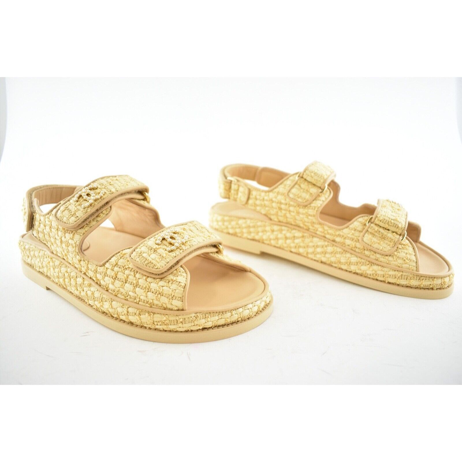 Chanel Chanel 21C Beige Raffia Pearl CC Logo Mule Slide Strap Flat Size US 6.5 / IT 36.5 - 4 Thumbnail