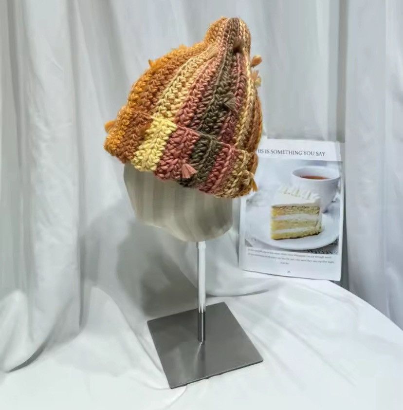 Japanese Brand Niche Colored Fringed Wool Beanie Hat Size ONE SIZE - 2 Thumbnail