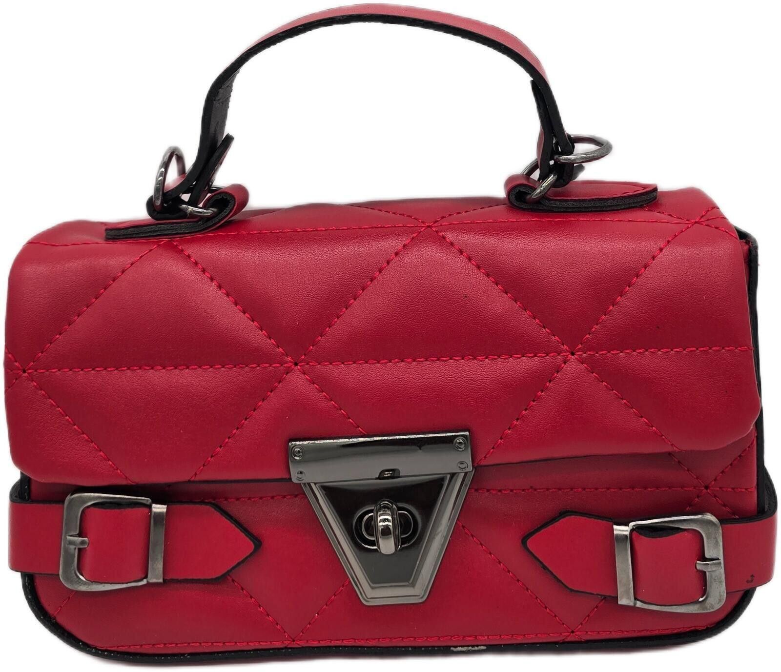 Unknown London Red Quilted Faux Leather Handbag with Silver Buckle Size ONE SIZE - 1 Thumbnail