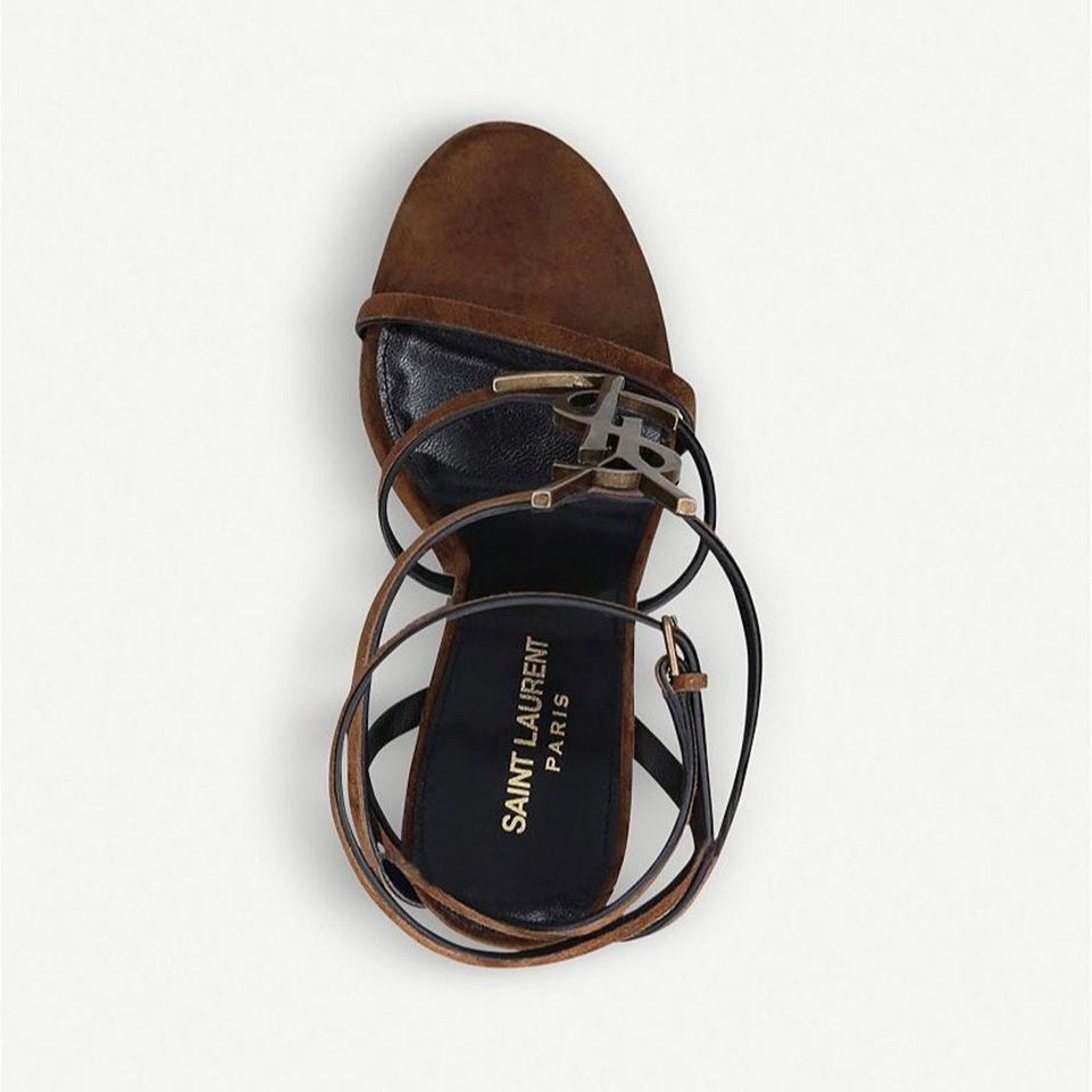 Saint Laurent Paris Cassandra 115 YSL logo suede leather wedges sandals Size US 8.5 / IT 38.5 - 4 Thumbnail