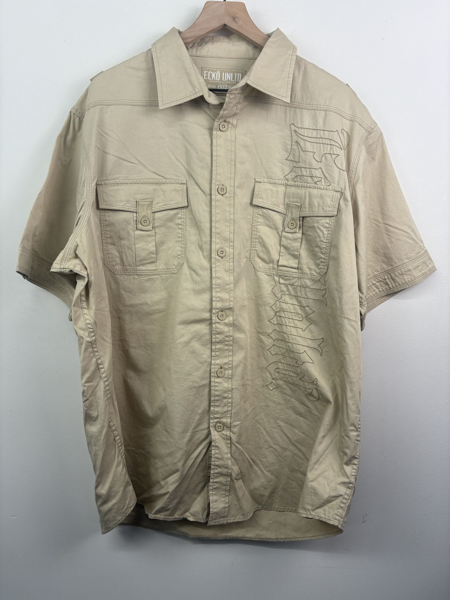 Vintage Vintage Y2K Ecko Unltd Tan Embroidered Short Sleeve Button Up Size XXL Size US XXL / EU 58 / 5 - 1 Thumbnail