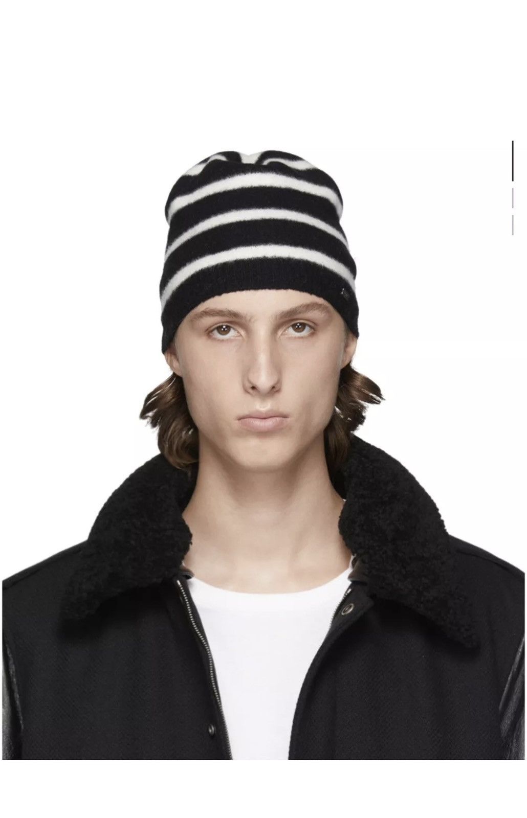Saint Laurent Paris SAINT LAURENT Black & White Sailor Stripes Beanie Size ONE SIZE - 1 Thumbnail