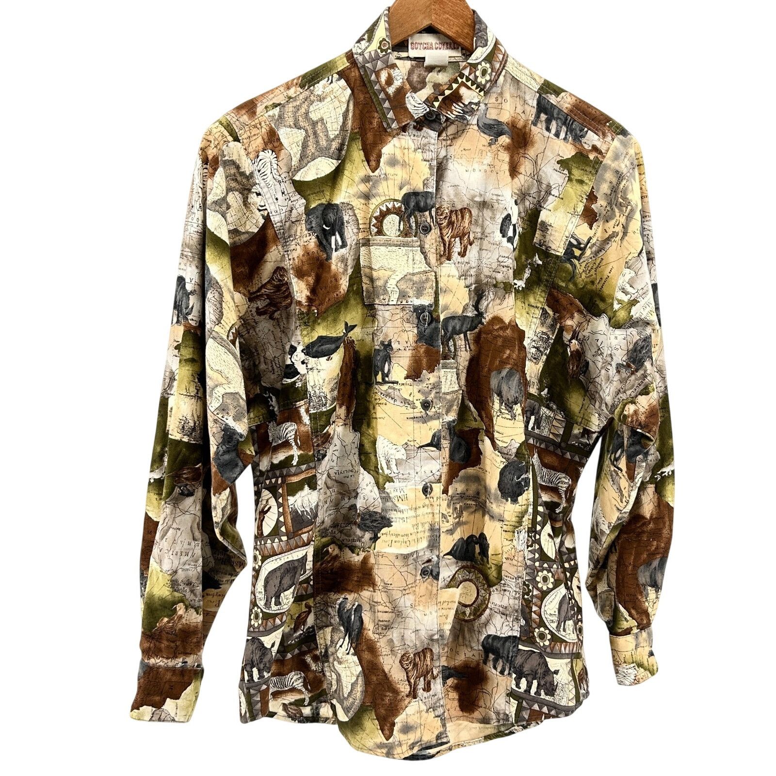 Vintage Vintage 90s Khaki 100% Cotton Safari Animal Button Shirt Size S / US 4 / IT 40 - 1 Thumbnail