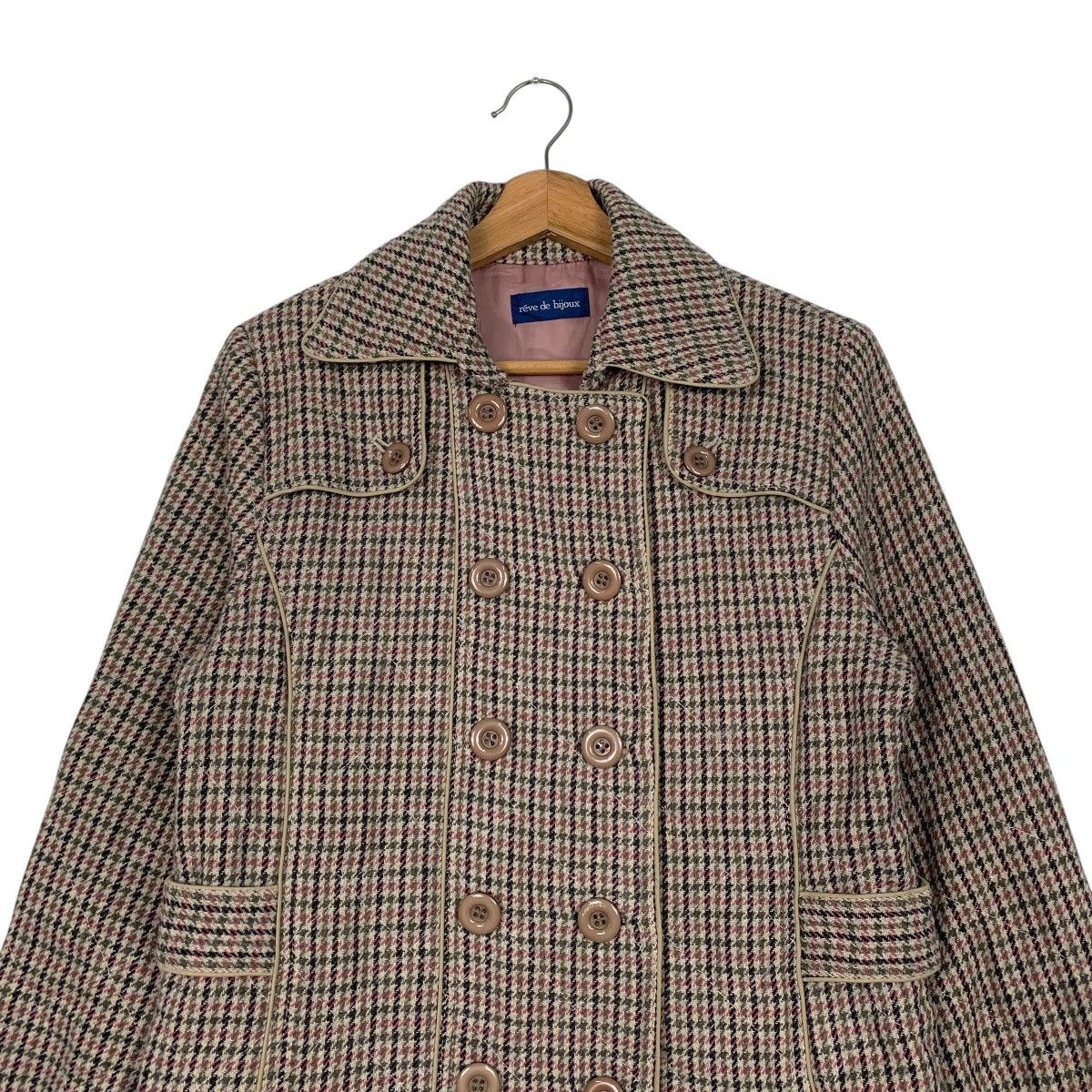 Japanese Brand Reve De Bijoux Double Breasted Houndstooth Tweed Coat Size S / US 4 / IT 40 - 2 Thumbnail