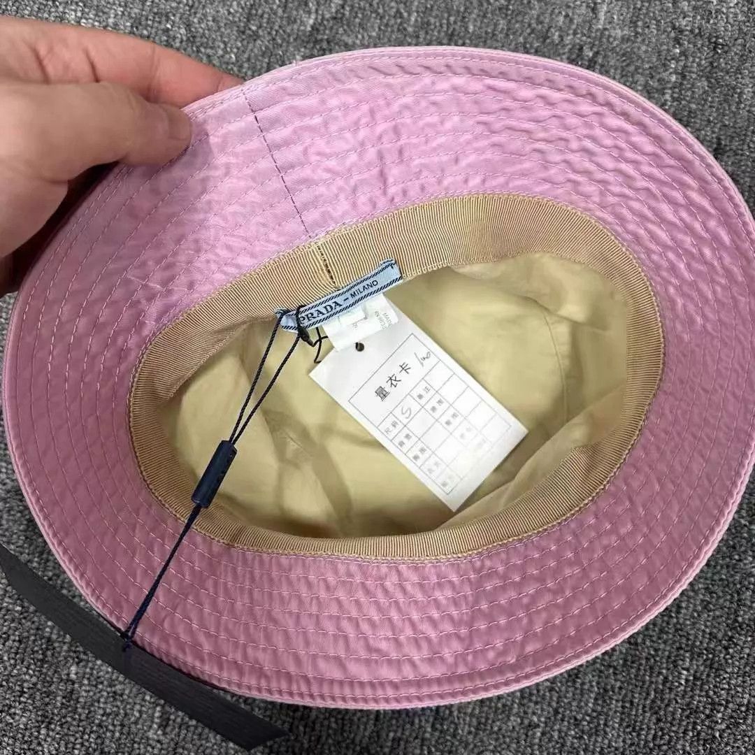 Prada Prada Pink Gold Triangle Logo Bucket Hat Women's S Size ONE SIZE - 4 Thumbnail