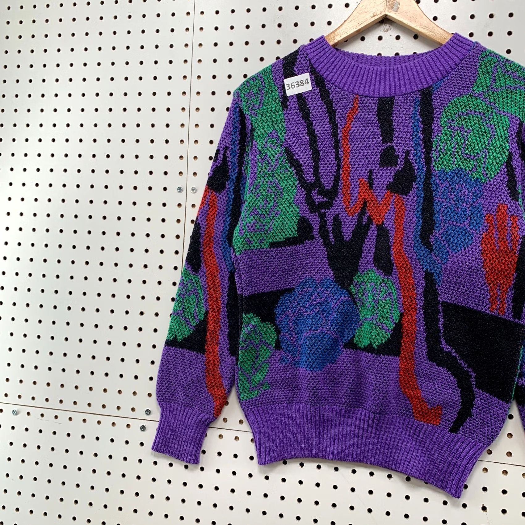 Vintage Vintage Aileen Sweater Small Purple Abstract Pattern Knit Made USA Womens Size S / US 4 / IT 40 - 3 Thumbnail