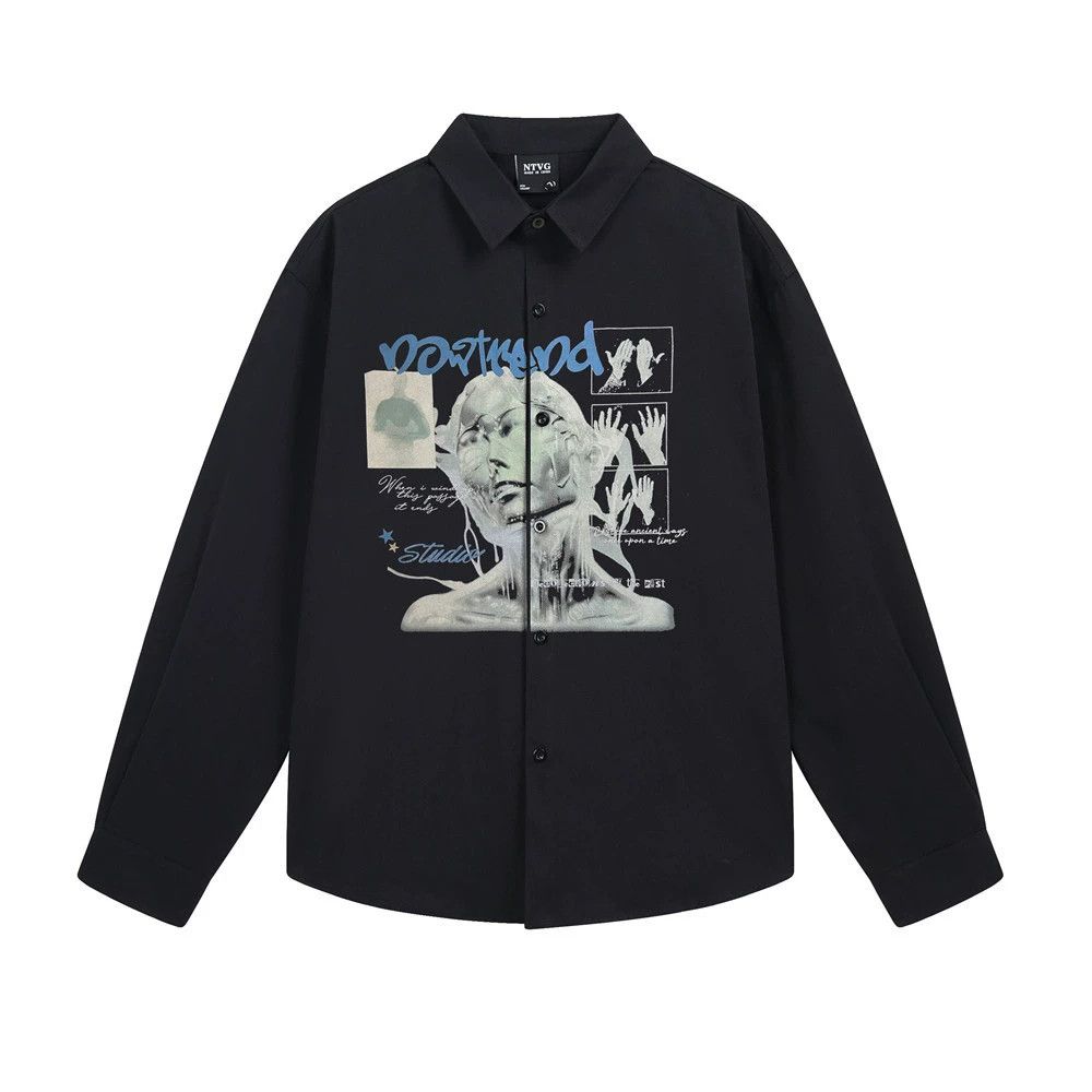 Vintage Men's creative portrait loose casual long-sleeved shirt Size US M / EU 48-50 / 2 - 1 Thumbnail