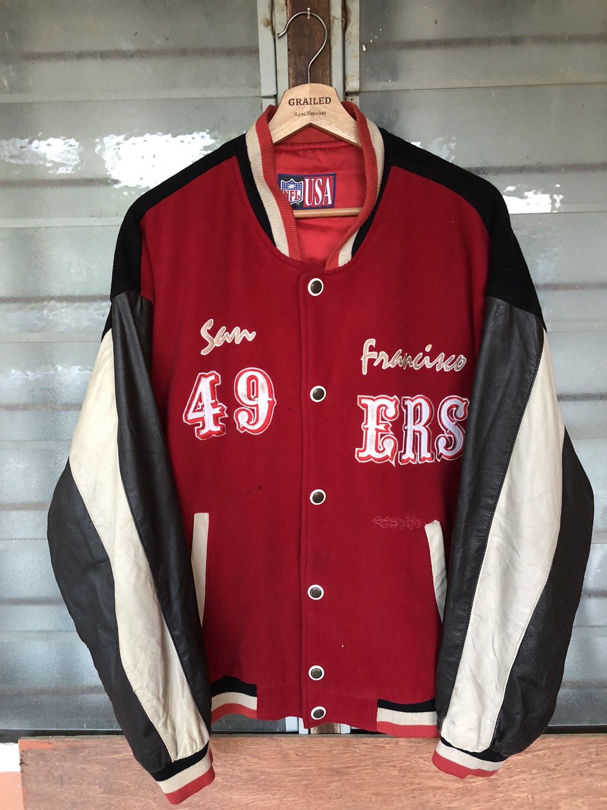 NFL Vintage 90's NFL USA 49ers Bomber Leather Jacket Size US L / EU 52-54 / 3 - 1 Thumbnail