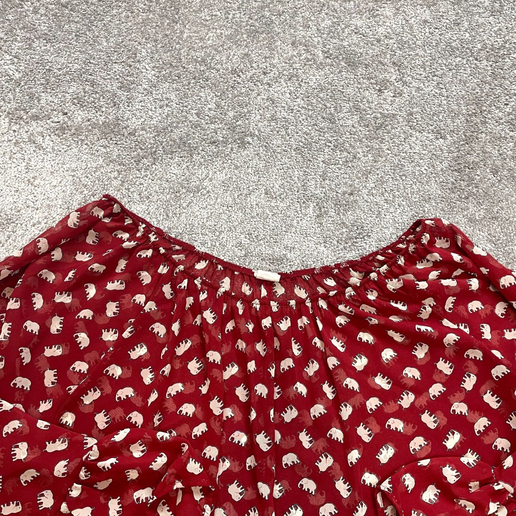 Vintage Unbranded Blouse Shirt Womens 3XL Red Long Sleeve Elephant Print Ladies Top Size XXL / US 16-18 / IT 52-54 - 2 Thumbnail