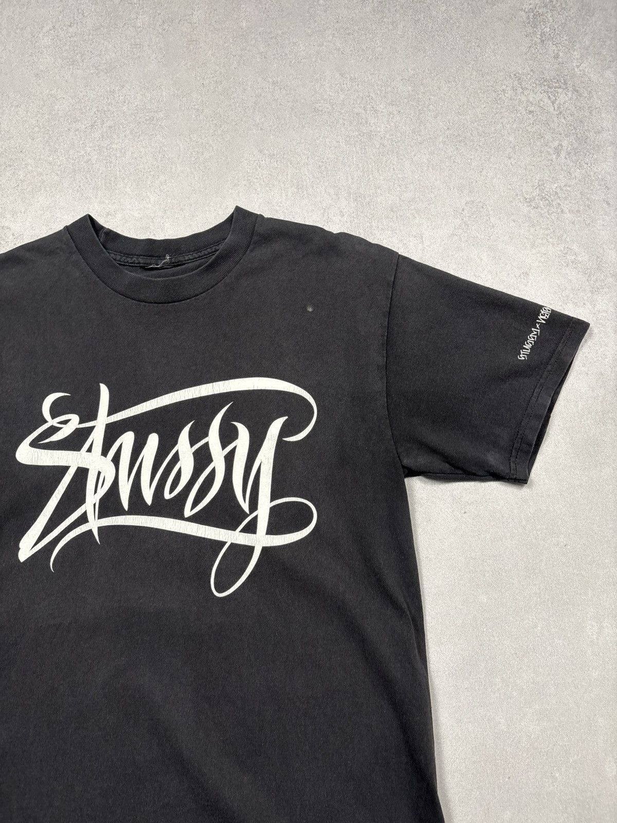 Neighborhood × Stussy Stussy x Neighborhood Script Logo T Shirt Black Vintage Fade Size US M / EU 48-50 / 2 - 2 Thumbnail