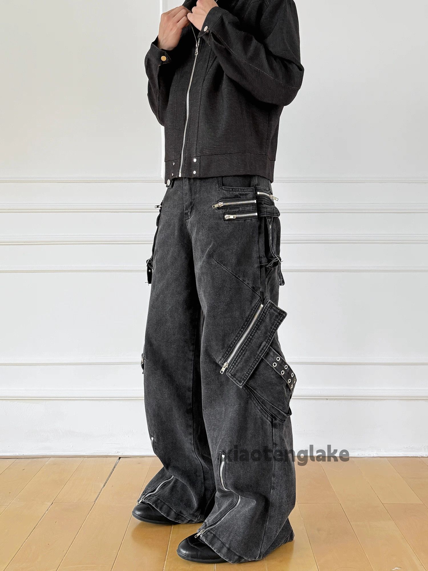 Jean Washed faded Zipper utility punk yuppie grunge jeans Size US 32 / EU 48 - 3 Thumbnail