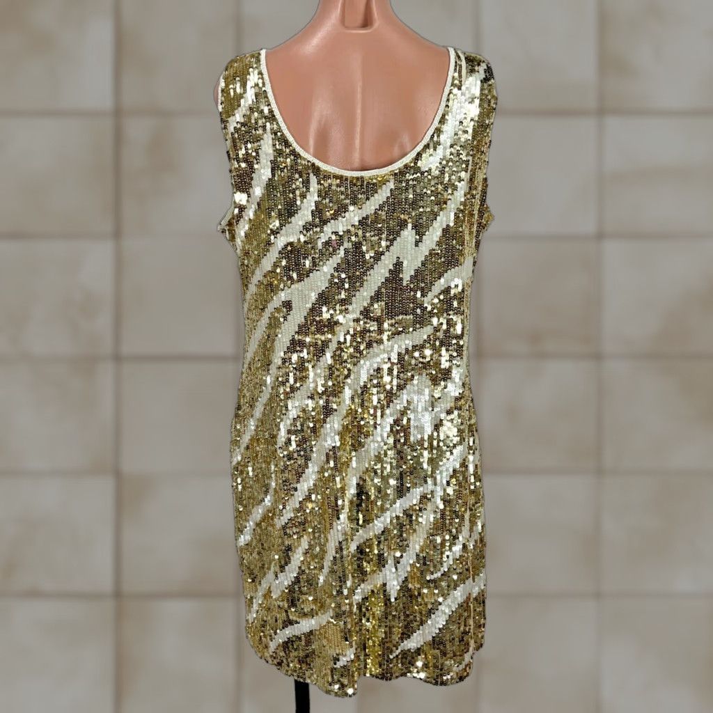 VINTAGE Prelude Animal Print Dress Sleeveless Sequin Lined Knee Length 16 Multicolor Women Dress Ball Gown Sheath