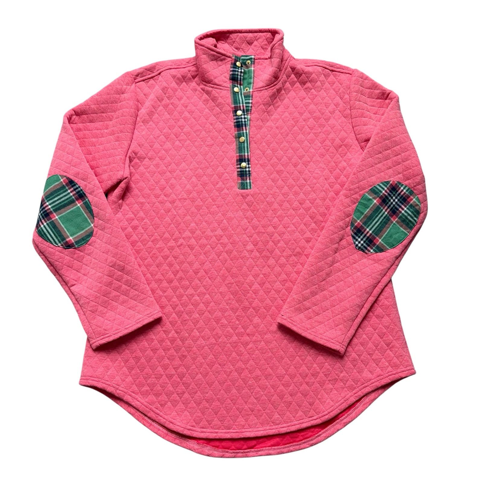Other NEWLong Sleeve Pink Quilted Snap Pullover Plaid Elbow Patch Size XL / US 12-14 / IT 48-50 - 1 Thumbnail