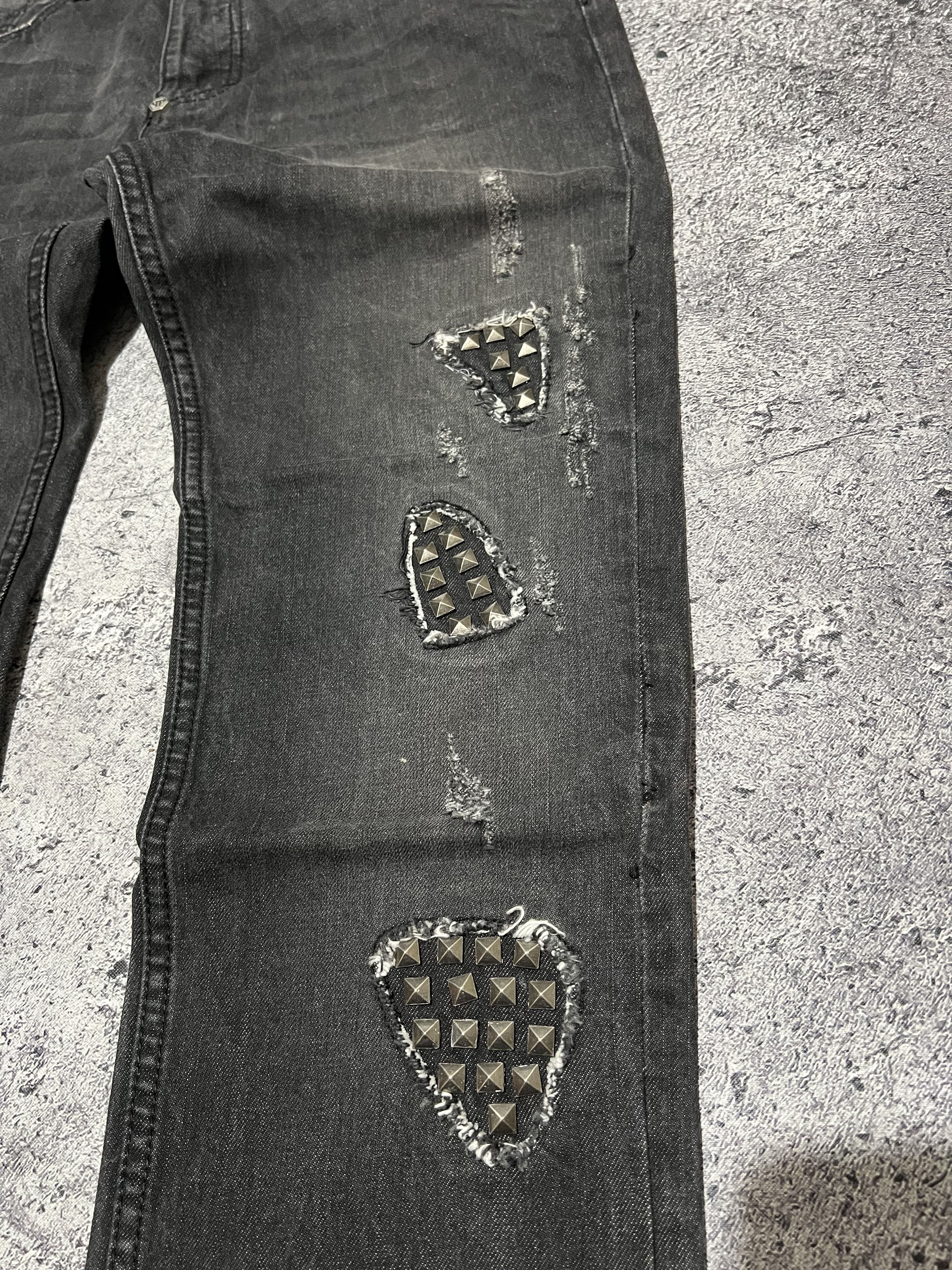 If Six Was Nine × Le Grande Bleu (L.G.B.) 2000s Philipp Plein Studded Skull Poem Wash Jeans y2k style Size US 34 / EU 50 - 6 Thumbnail