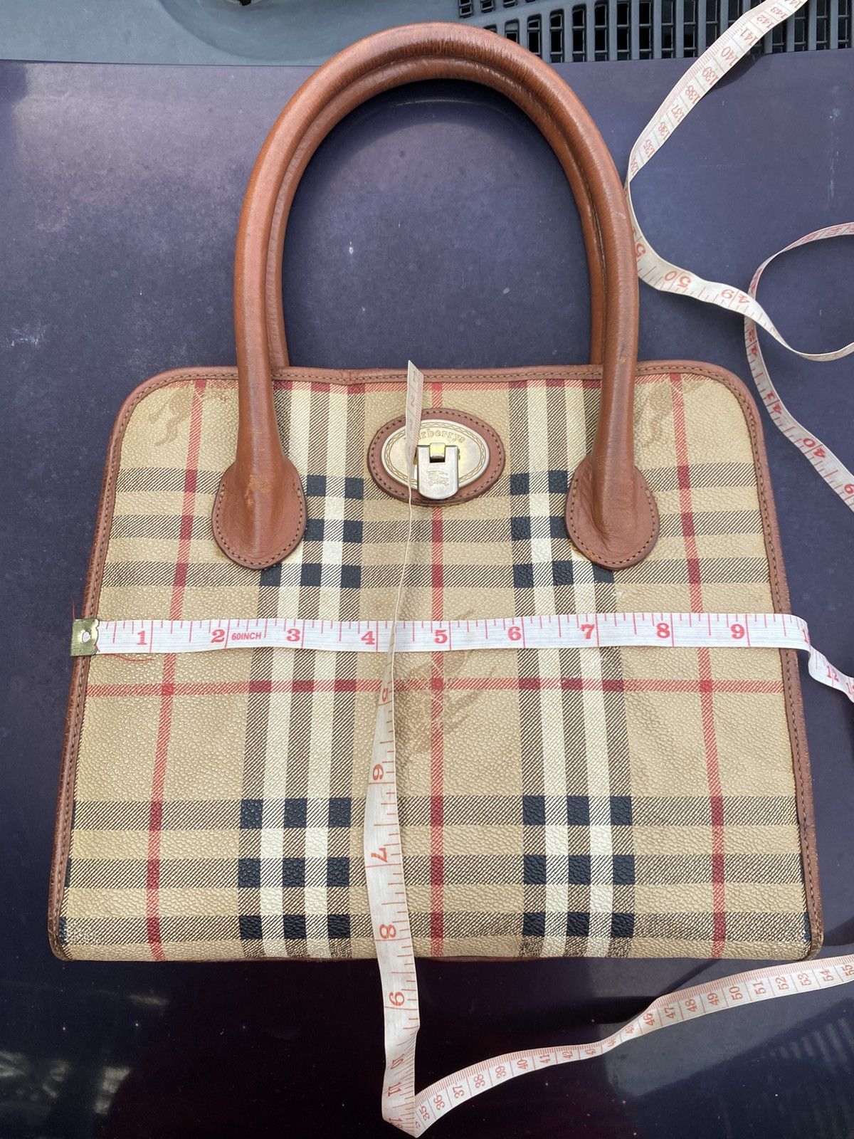 Burberry × Burberry Prorsum × Vintage 80s 90s VTG BURBERRYS NOVA CHECK LEATHER HAND BAG ITALY MADE Size ONE SIZE - 12 Thumbnail
