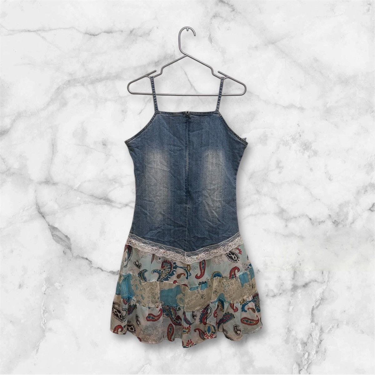 Vintage Vintage 90s Denim Paisley Sequin Pearly Shoulder Strap Dress Size S / US 4 / IT 40 - 2 Thumbnail