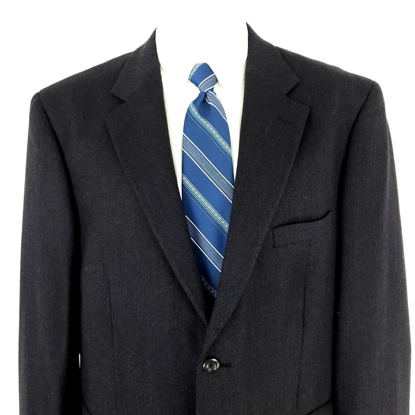 Pronto Uomo Pronto Uomo Lambswool 2 Button Blazer 44R Gray Herringbone S Size 44R - 1 Thumbnail