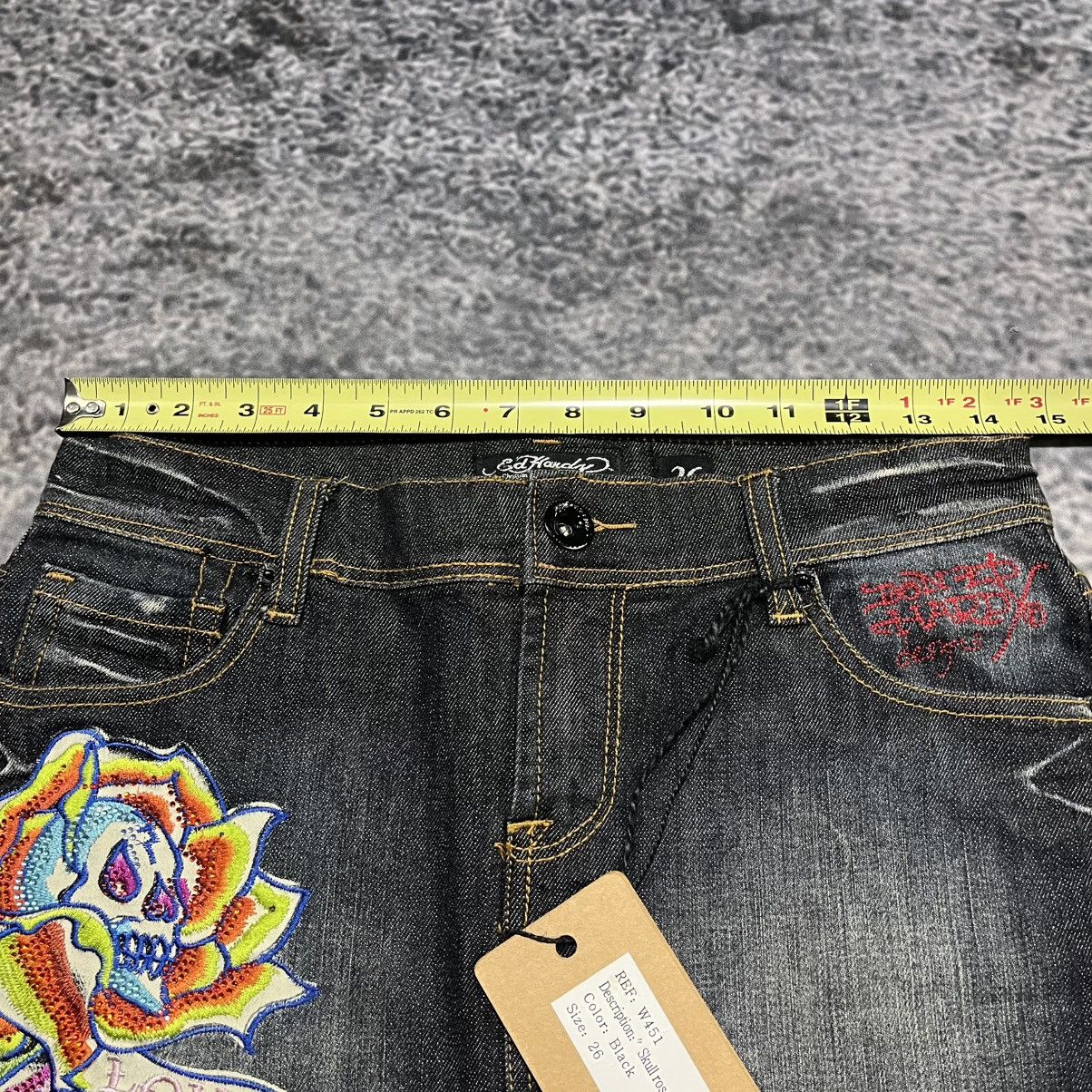 Ed Hardy Vintage Y2K Ed Hardy Cyber Grunge Goth Denim Mini Skirt NEW Size 29" - 8 Thumbnail