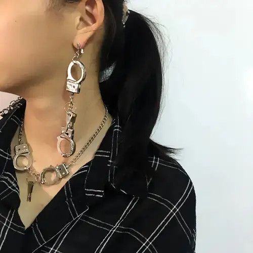Sterling Silver Creative Handcuffs Unusual Punk Earrings Size ONE SIZE - 4 Thumbnail