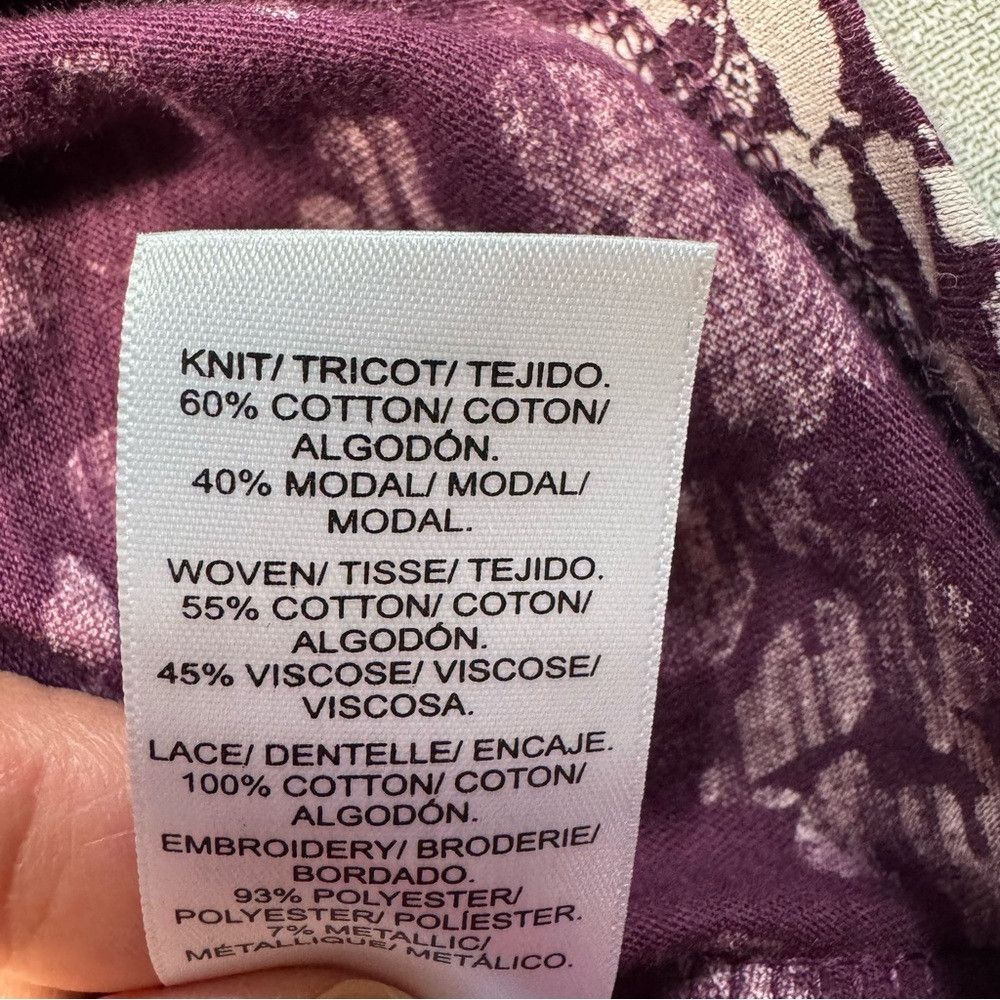Lucky Brand NWT New $70 Lucky Brand Split Neck Purple Floral Cotton Top Size XL / US 12-14 / IT 48-50 - 8 Thumbnail