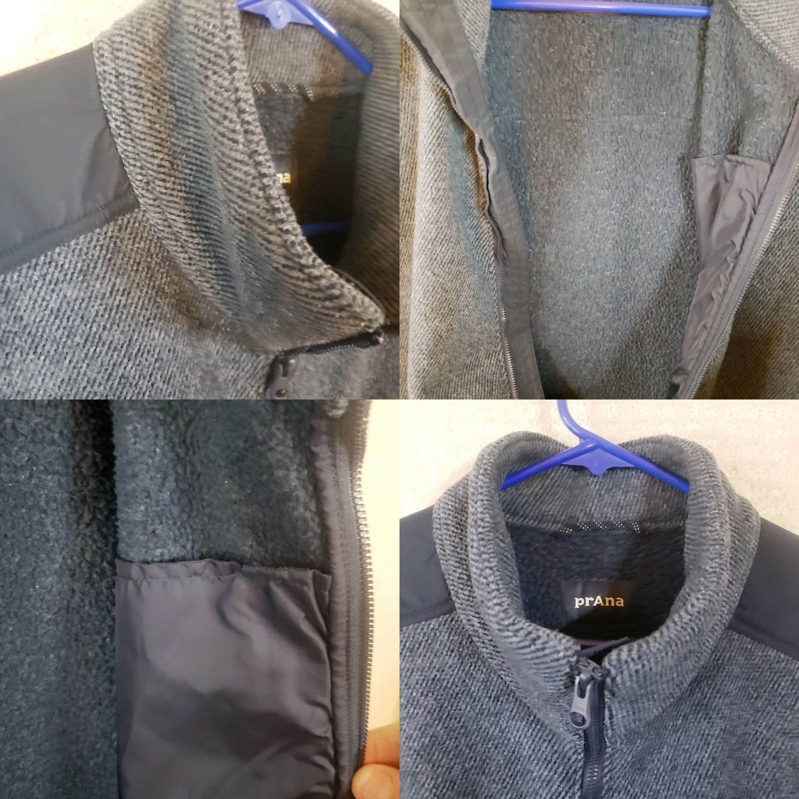 Prana Prana Men’s Full Zip Fleece Jacket Navy & Gray Herringbone Sherpa Zipper Pocket Pattern Comfort Casual Outdoor Cold Weather Size US L / EU 52-54 / 3 - 8 Thumbnail