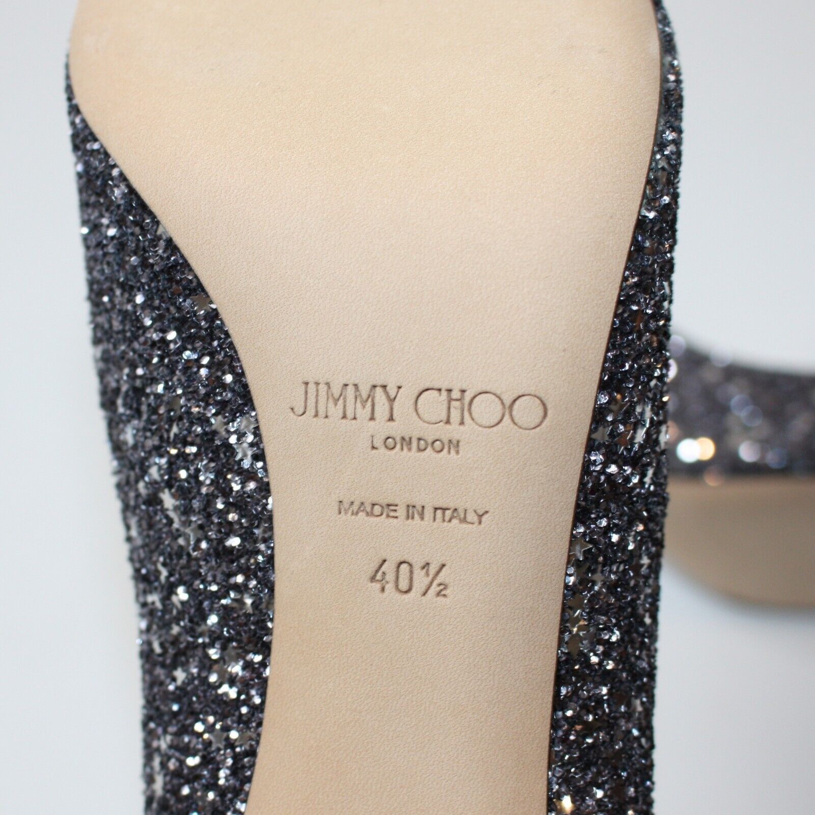 Jimmy Choo Romy 85 Gunmetal Star Coarse Glitter Pointy Toe Pump NEW Size US 10.5 / IT 40.5 - 8 Thumbnail