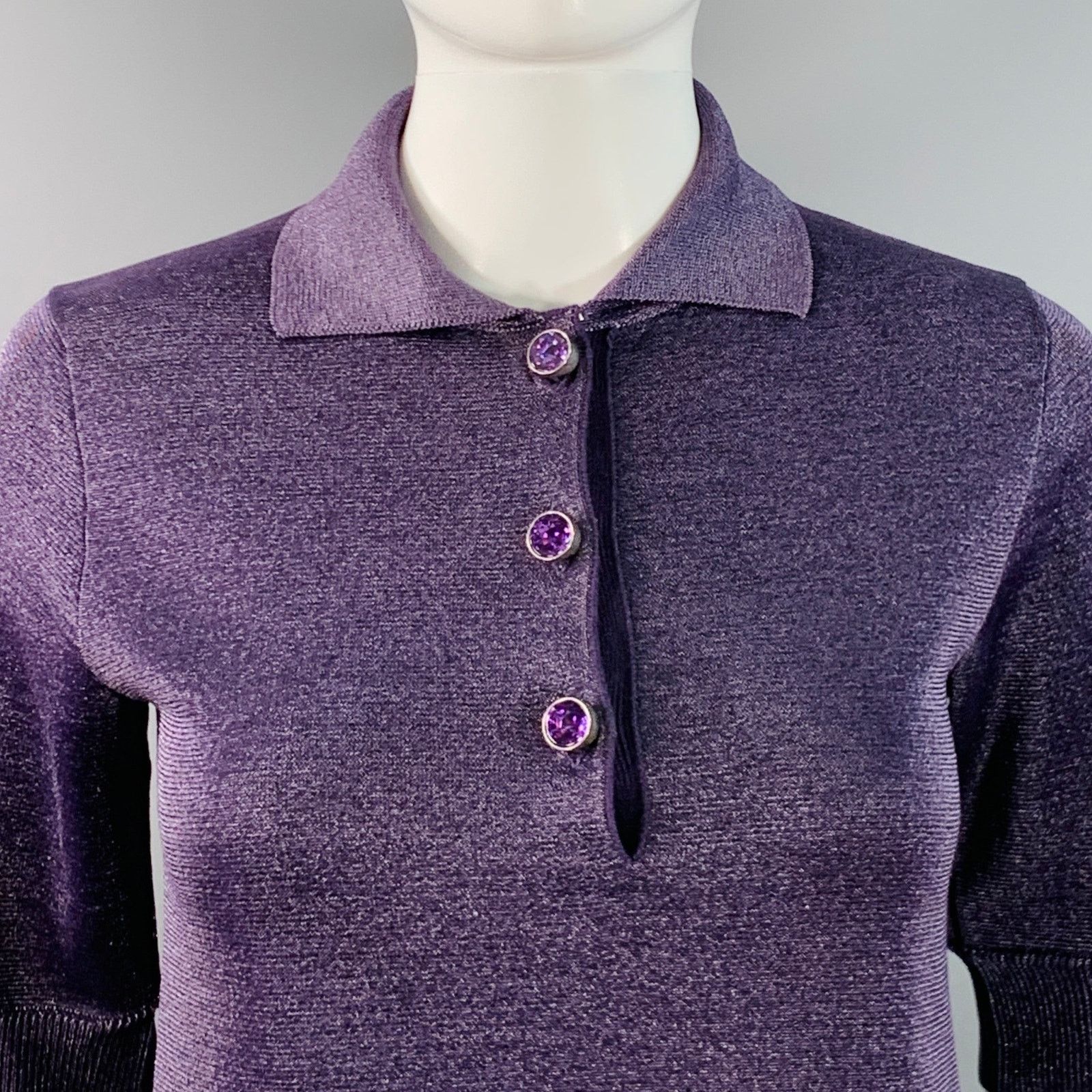 Louis Vuitton XS Metallic Purple Polyester Merino Wool Mini Polo Dress Size XS / US 0-2 / IT 36-38 - 2 Thumbnail