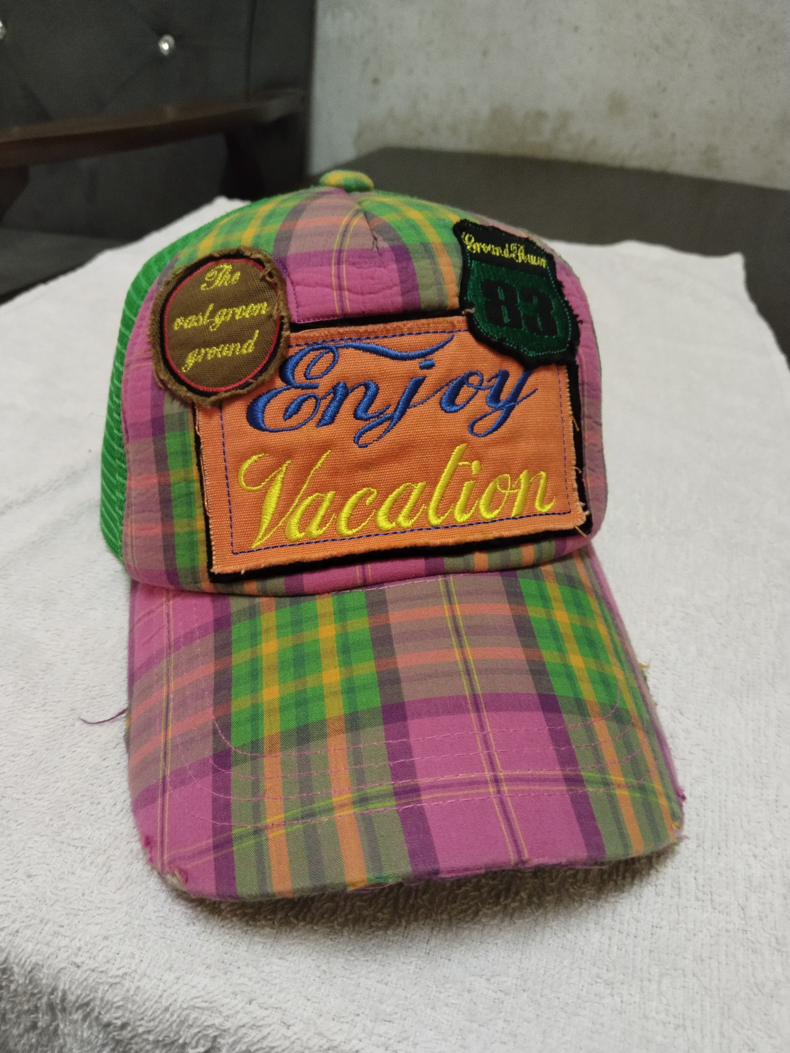 Japanese Brand ENJOY VACATION DISTRESSED TRUCKER HAT Size ONE SIZE - 1 Thumbnail