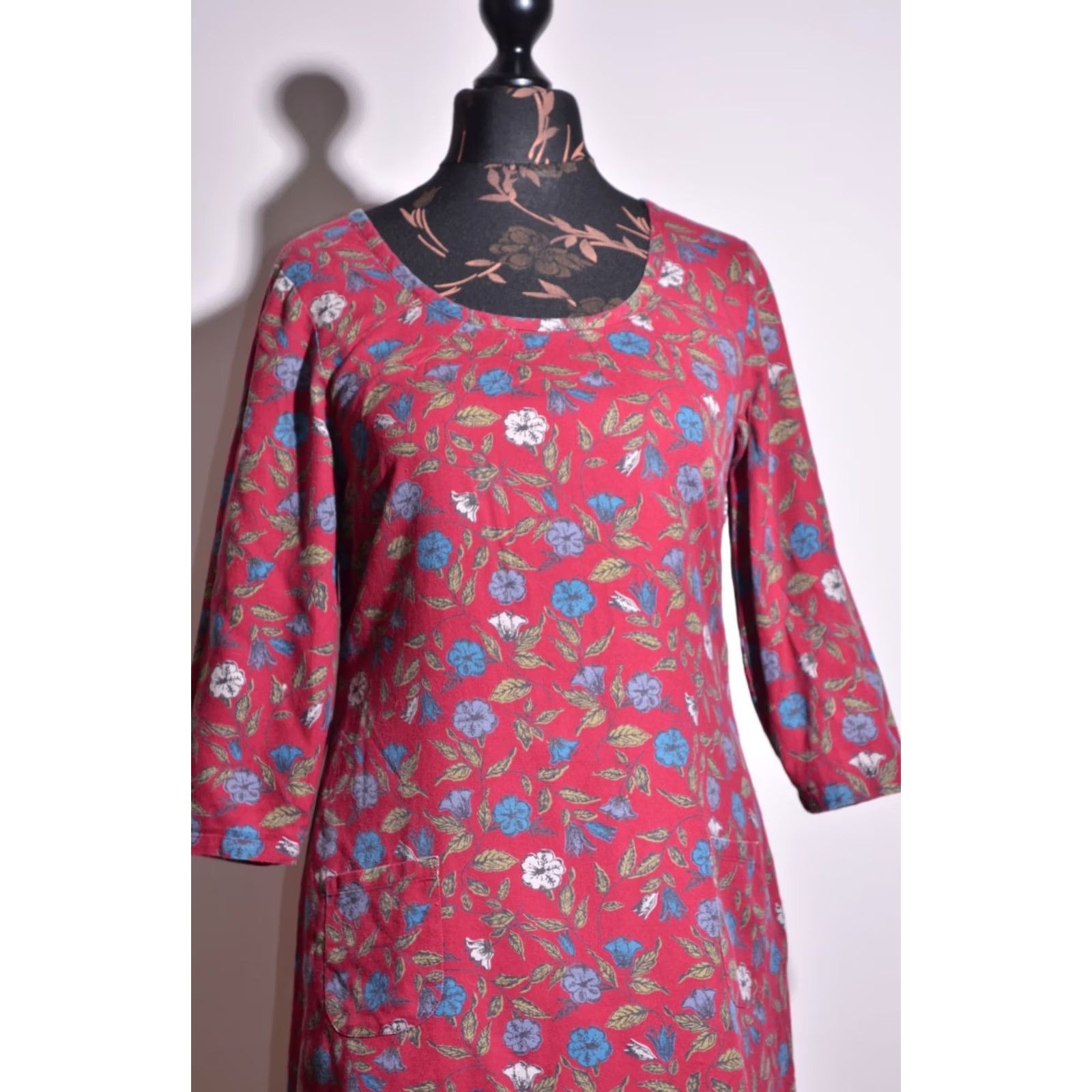 Vintage Seasalt Dress Flower Print Pockets Size UK10, Red, Knee Length, Long Sleeve A-Line, Boat Neck, 100% Cotton, Casual, Womens, Vintage? No Size L / US 10 / IT 46 - 2 Thumbnail