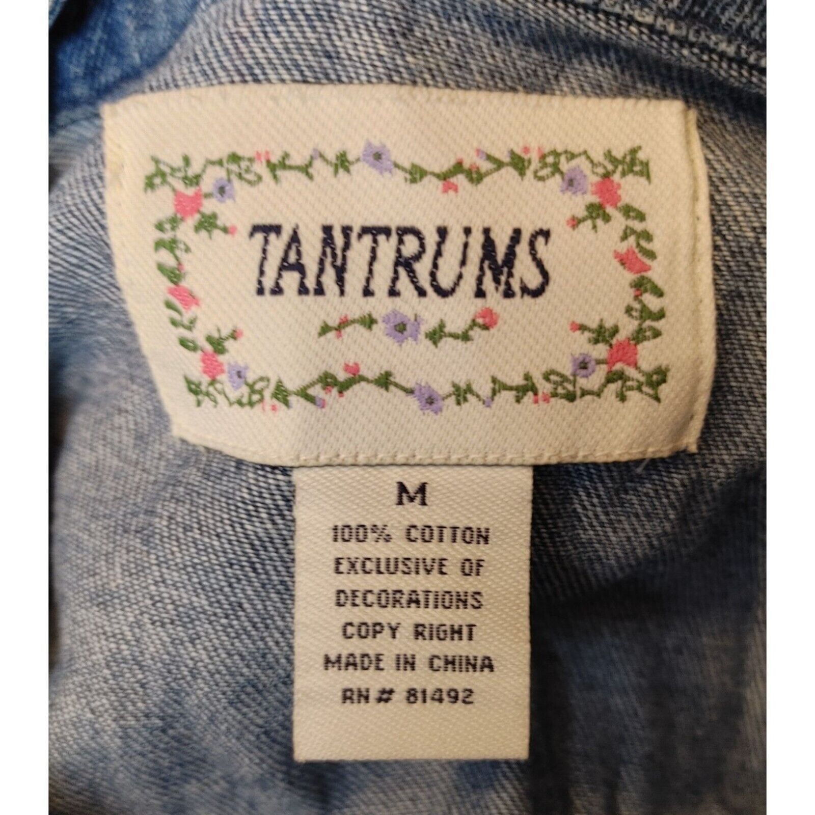 Other TANTRUMS Womens M Blue Squiggly Design Denim Jacket Shirt Sh Size M / US 6-8 / IT 42-44 - 4 Thumbnail