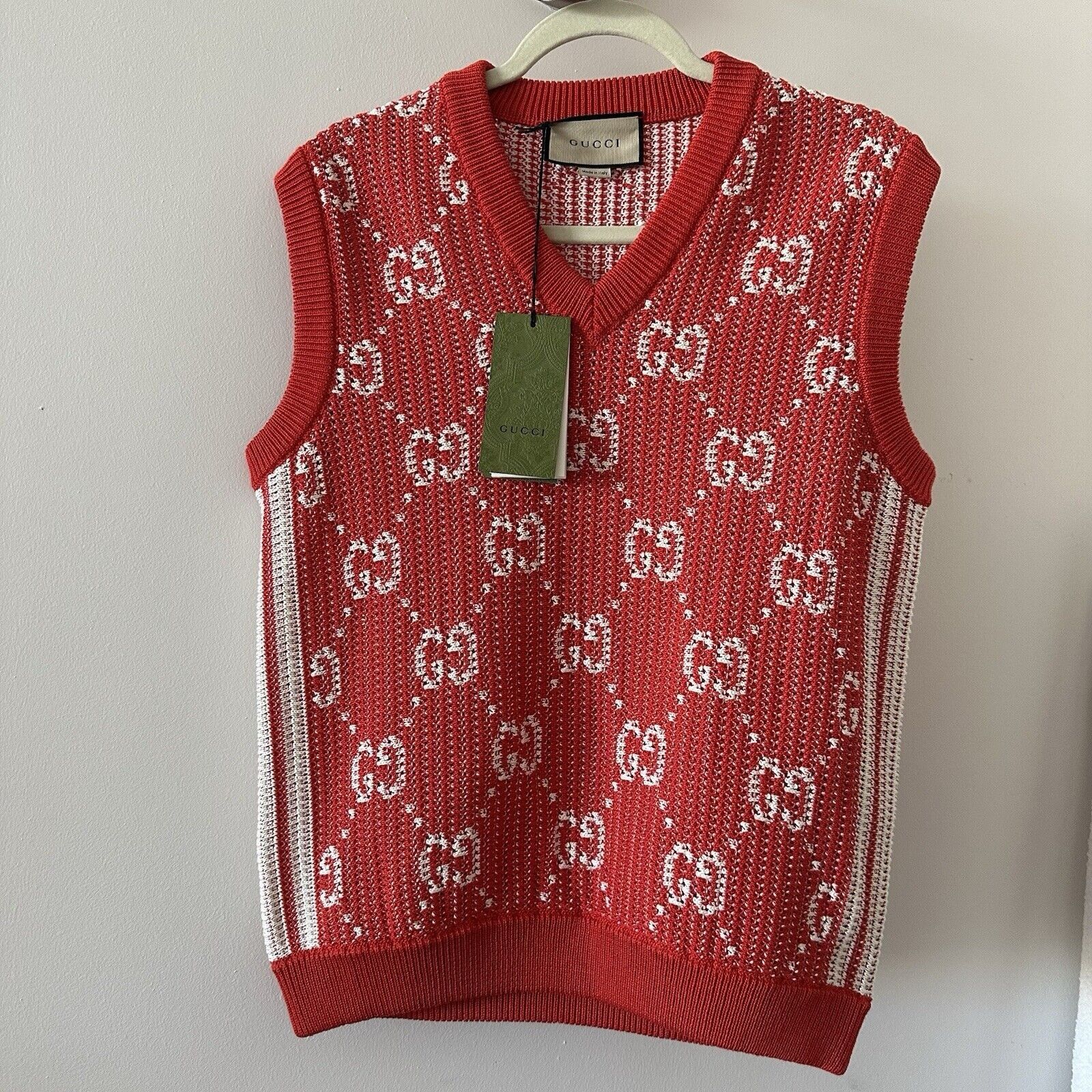 Gucci NWT Red GUCCI Vest GG cotton knit vest GG cotton jacquard kn Size US S / EU 44-46 / 1 - 2 Thumbnail