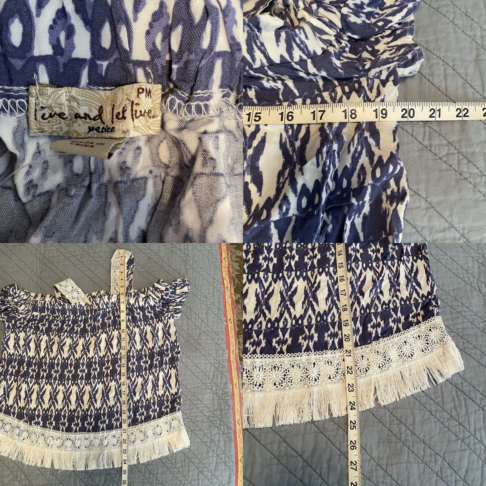 Olive One World Tank Boho Paisley Blue Women’s PM Petite M Fringe Pullover Knit Viscose Cold Shoulder Size M / US 6-8 / IT 42-44 - 8 Thumbnail