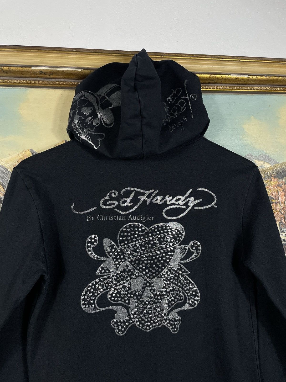 Christian Audigier × Ed Hardy × Vintage Ed Hardy Retro 00s Hoodie With Crystals Affliction Grunge Size US XXS / EU 40 - 9 Thumbnail