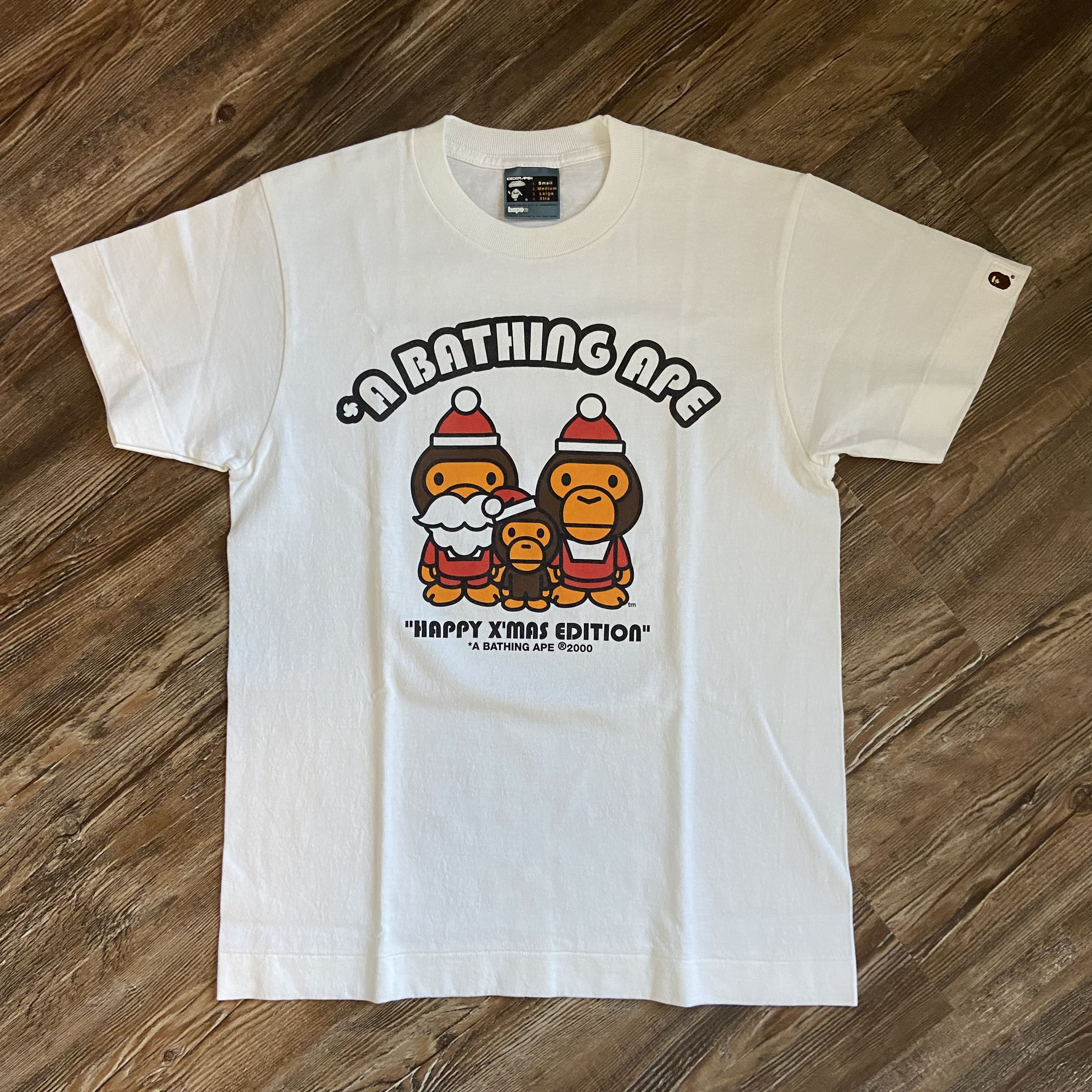 Image of New 1999 / 2000 Bape Baby Milo Christmas Tee in White, Men's (Size Small)