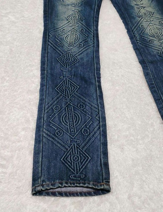 Japanese Brand PPFM SS2011 “Eastern Rock” Embossed Geometric Denim Size US 32 / EU 48 - 4 Thumbnail