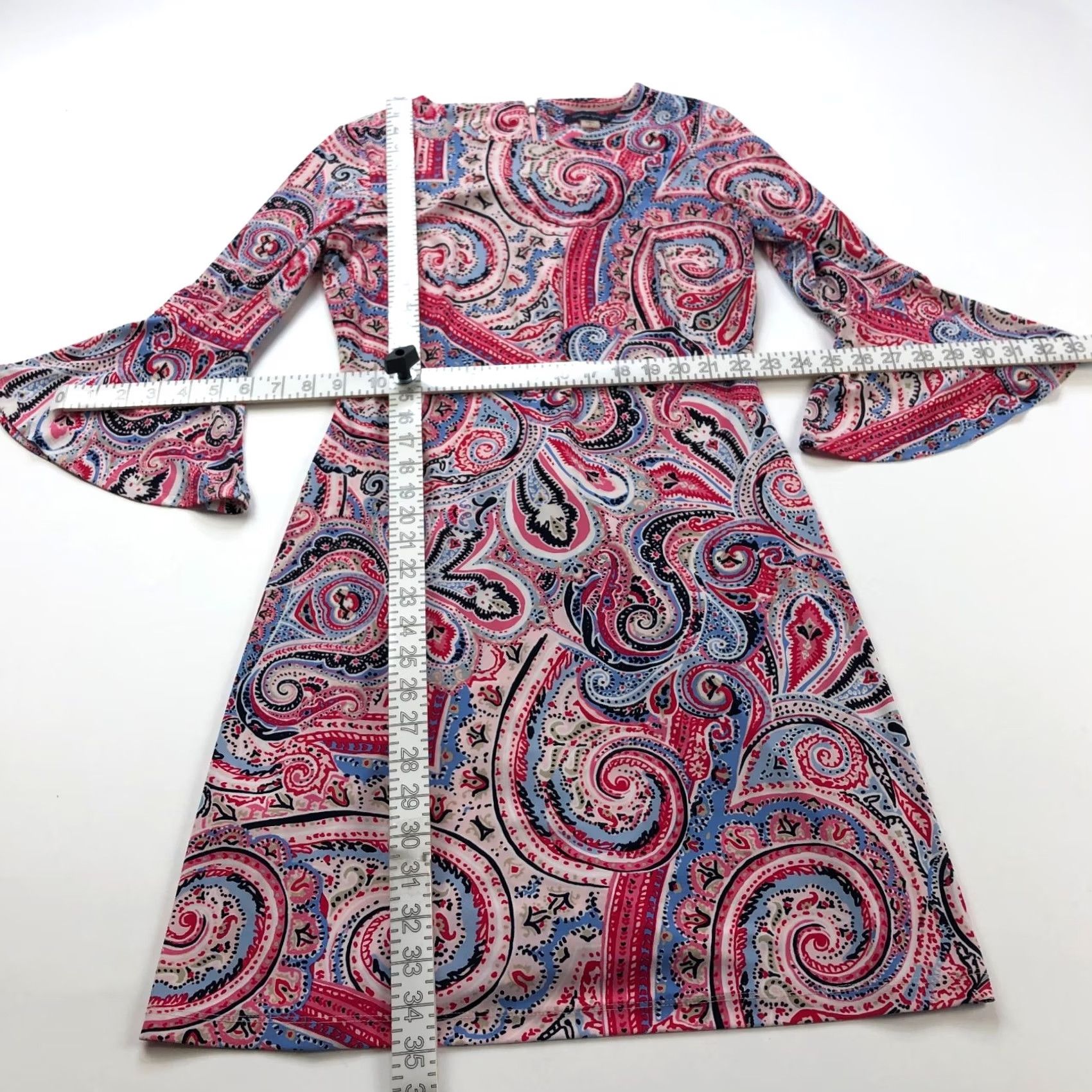Tommy Hilfiger Tommy Hilfiger Dress Paisley Pink Bell Sleeve Boat Neck Mini Sheath Above Knee Size XS / US 0-2 / IT 36-38 - 2 Thumbnail