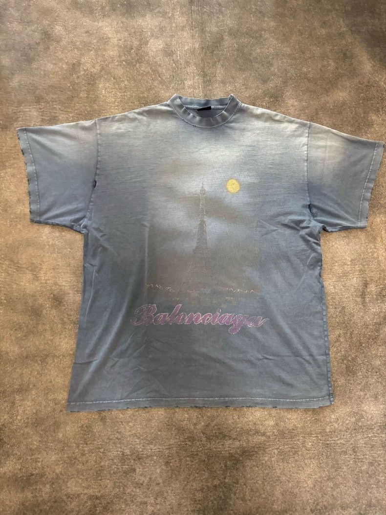 Balenciaga Balenciaga Blue distressed iron tower logo short-sleeve Size US L / EU 52-54 / 3 - 1 Thumbnail
