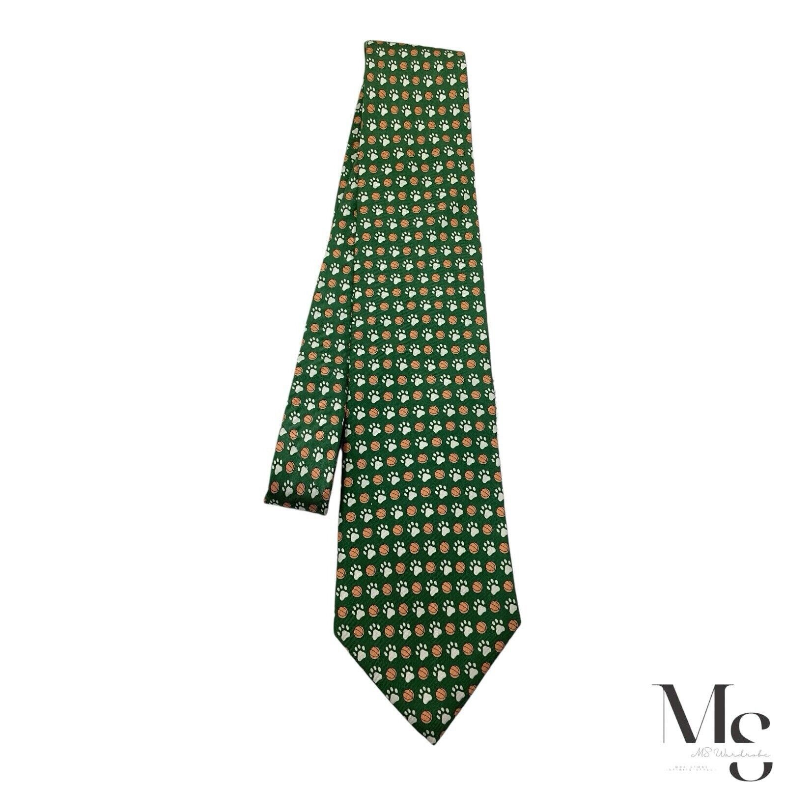 Vineyard Vines VINEYARD VINES Green Basketball Print Silk Tie Hand Made In Size ONE SIZE - 7 Thumbnail