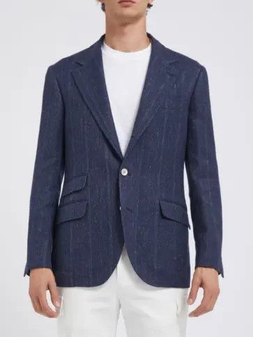 Brunello Cucinelli o1w1db10725 Jacket Linen in Dark Blue Size US XL / EU 56 / 4 - 1 Thumbnail