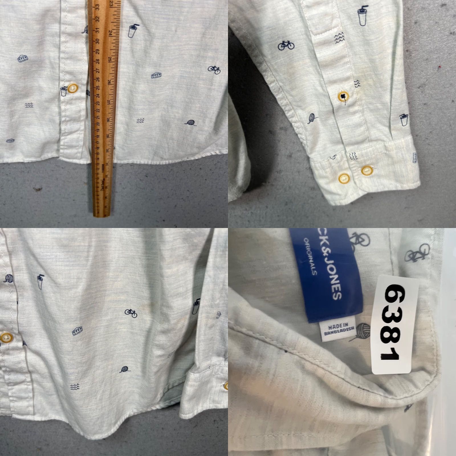 Jack & Jones JACK & JONES Mens Medium White Long Sleeve Button-Up Shirt w/ Blue Graphic Print Shirt Size US M / EU 48-50 / 2 - 8 Thumbnail