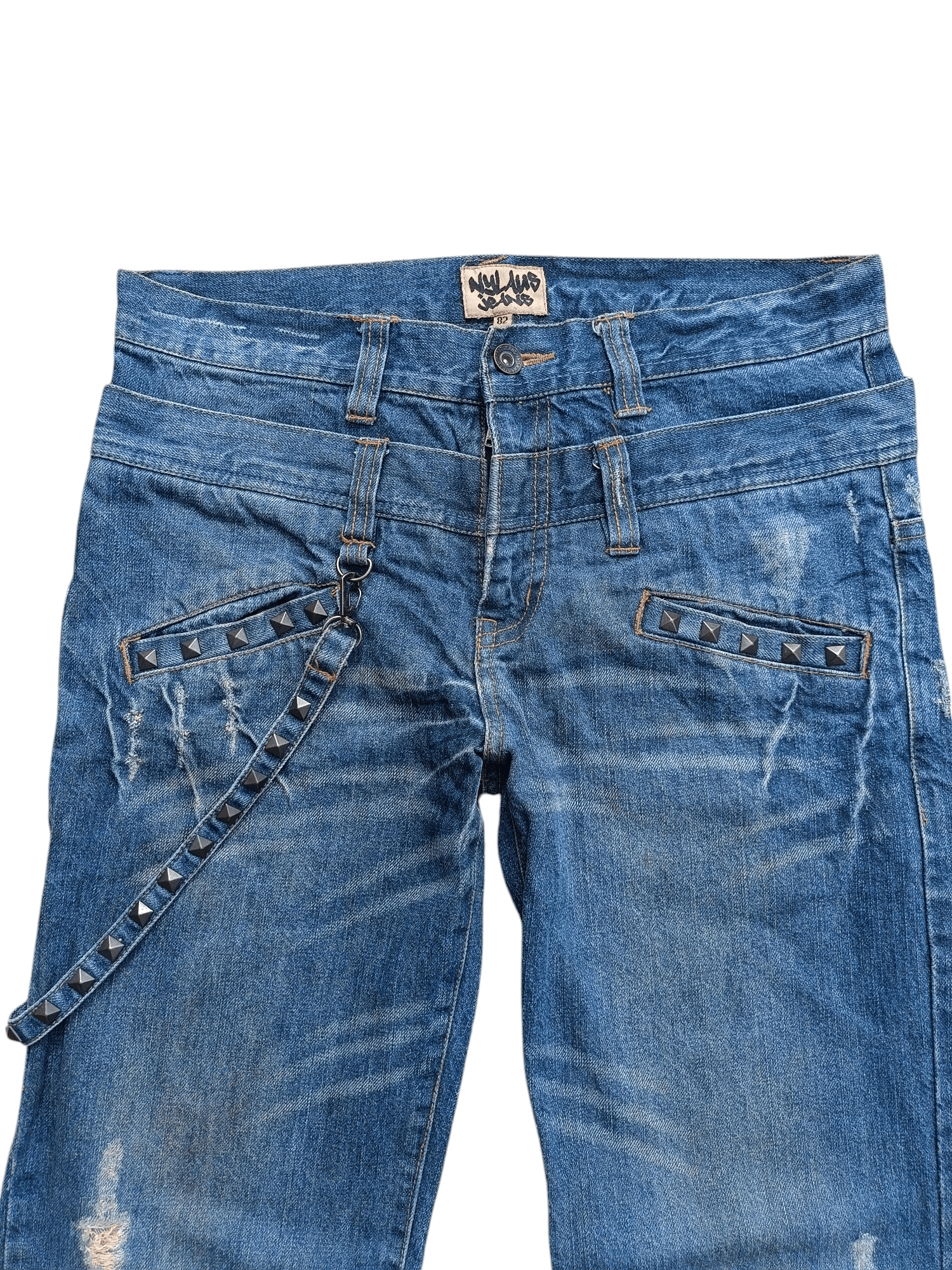 Japanese Brand 💥VINTAGE💥 NYLAUS DOUBLE WAIST STUD STRAP DISTRESSED JEANS Size US 32 / EU 48 - 5 Thumbnail