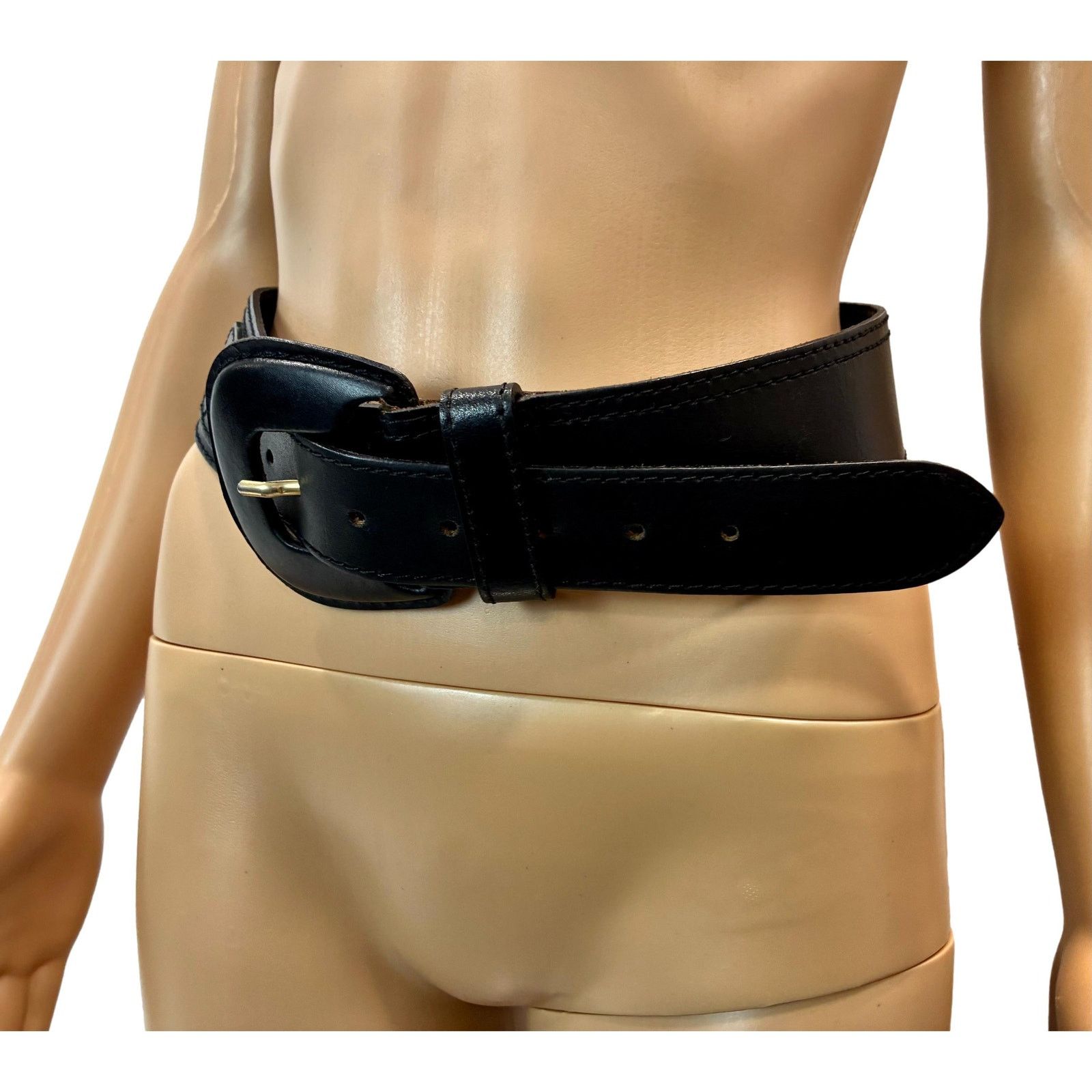Vintage Vintage The Limited Black Italian Leather Wide Belt (S) Size ONE SIZE - 14 Thumbnail