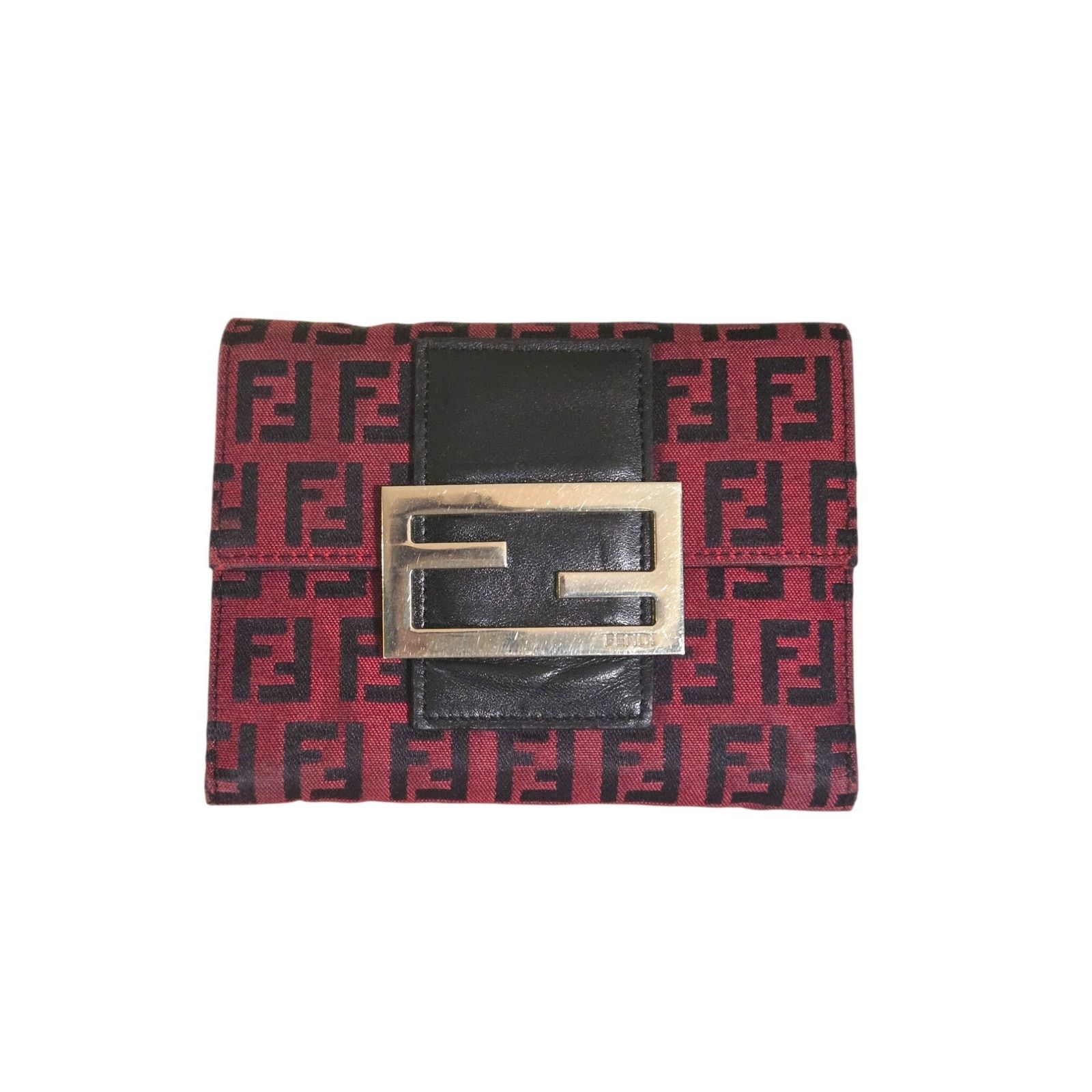 Fendi Zucca Zucchino Ff Monogram Red Canvas Bifold Wallet, Women's