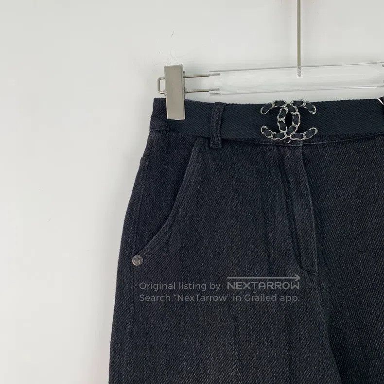 Chanel Chanel Black logo cotton casual wide-leg denim trousers Size 42" / US 20 - 3 Thumbnail