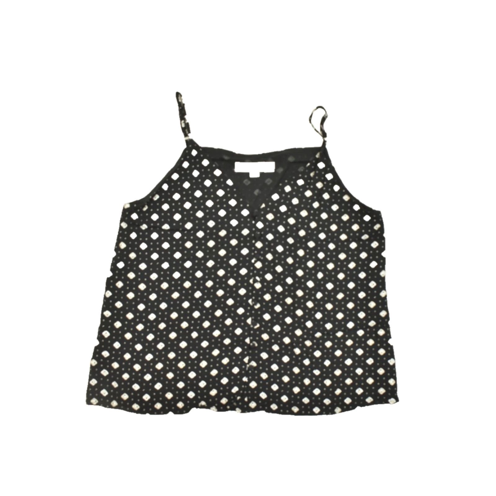 Loft LOFT Camisole Tank Top V-Neck Polka Dot Black White S Women Sleeveless Pullover Casual Summer Spring Diamond Pattern Strappy Sleeve Polyester Regular Size S / US 4 / IT 40 - 2 Thumbnail